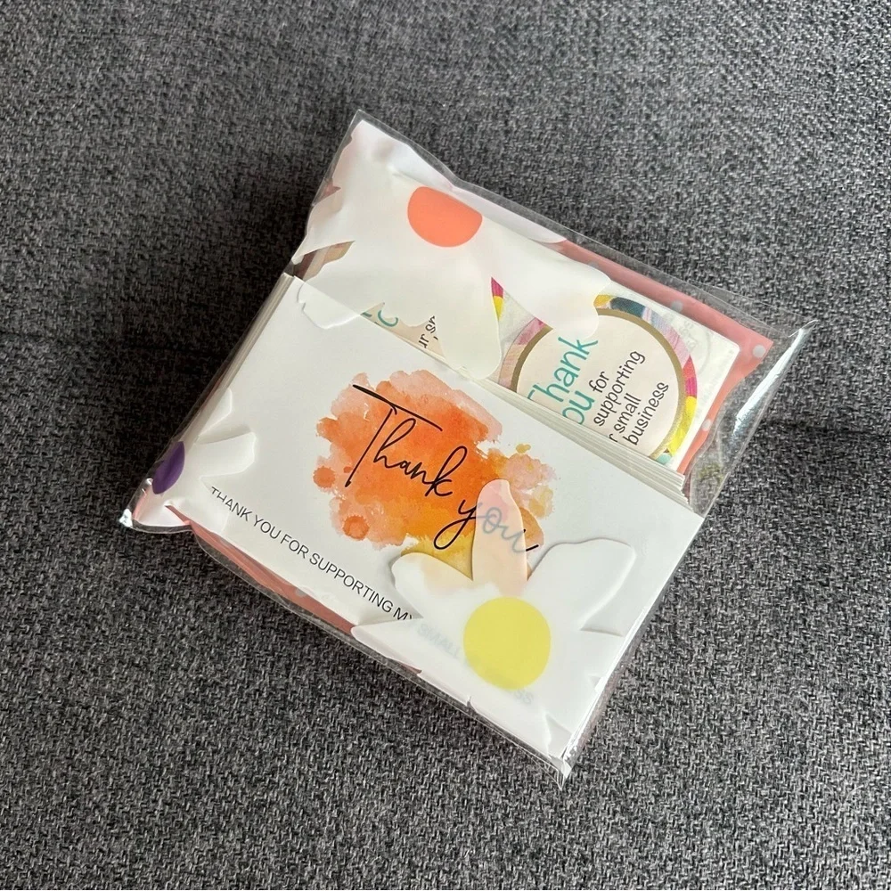 25 THANK YOU Business Cards + 25 Stickers, Starter Set, Watercolor, ORANGE